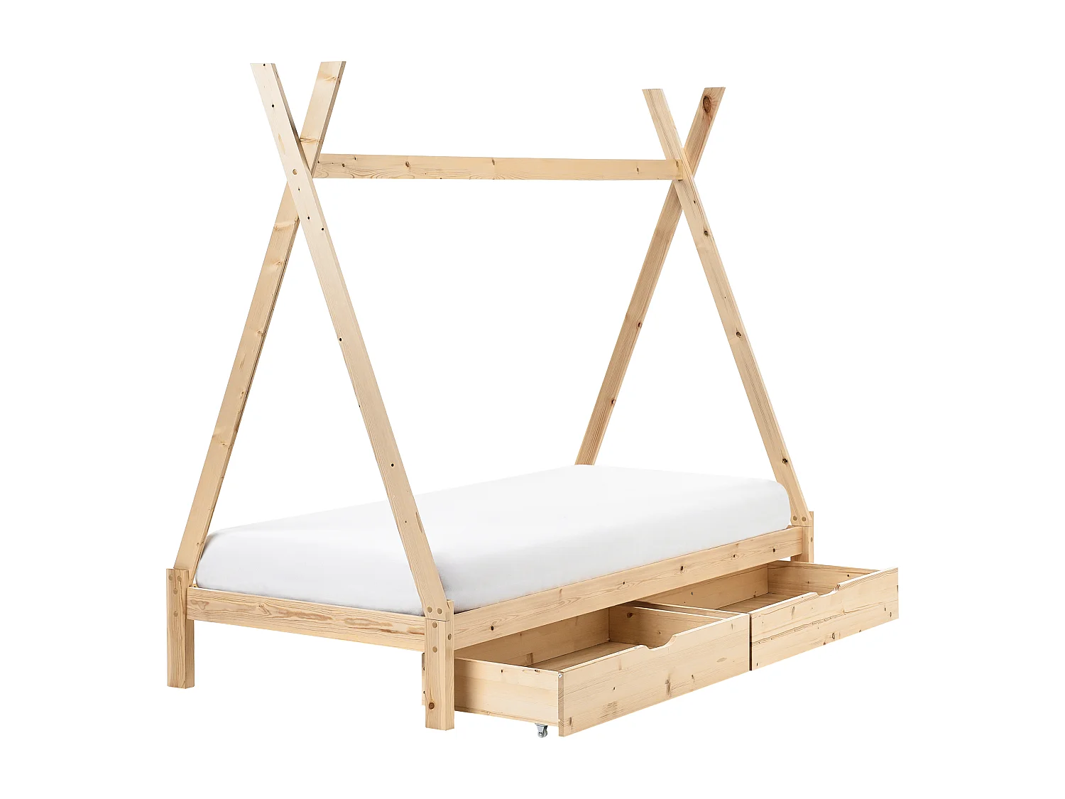 Łóżko dziecięce tipi drewniane z szufladami 90 x 200 cm jasne drewno DEVAY