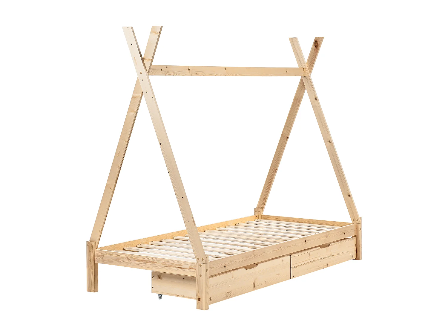 Łóżko dziecięce tipi drewniane z szufladami 90 x 200 cm jasne drewno DEVAY