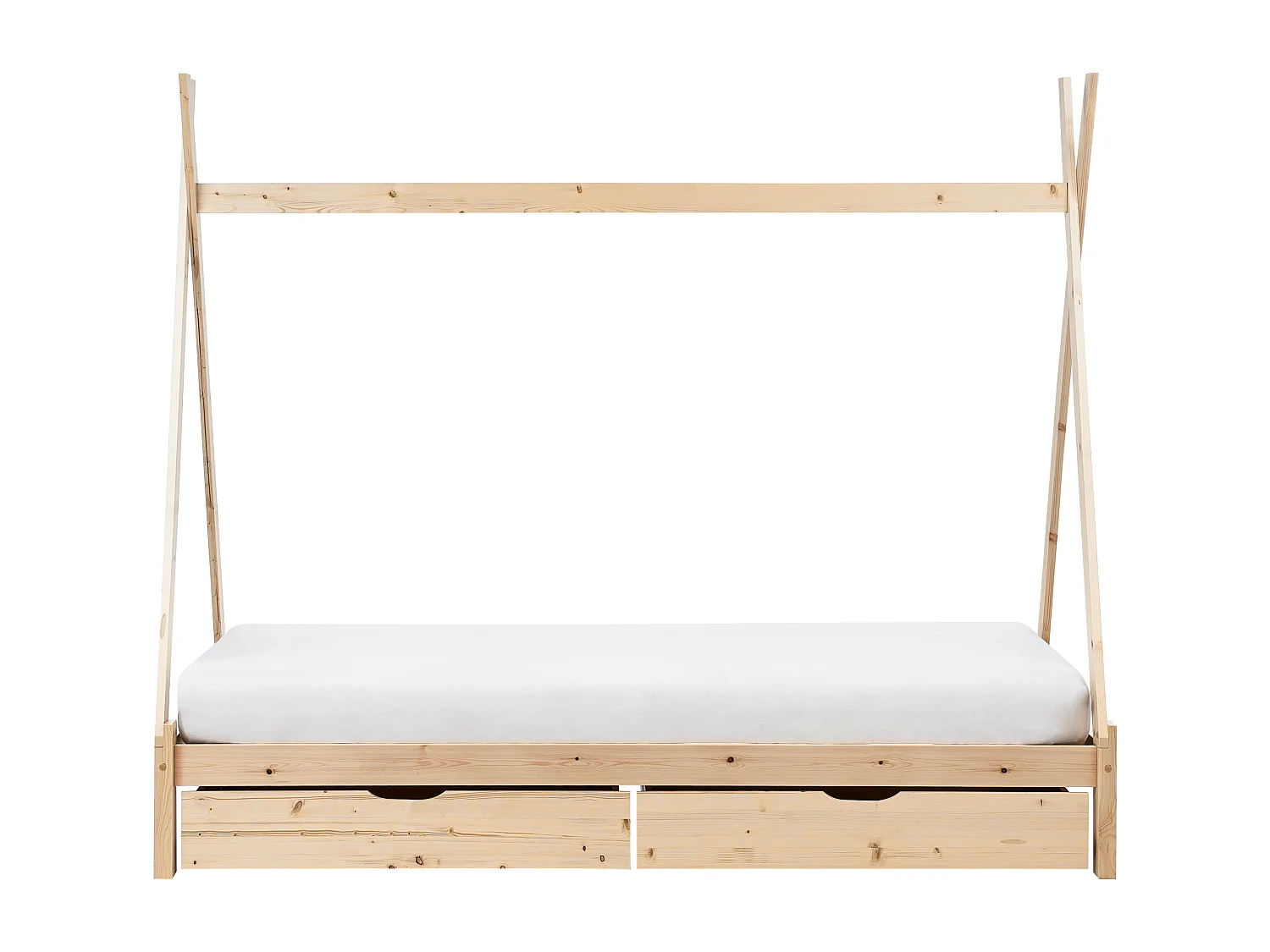 Łóżko dziecięce tipi drewniane z szufladami 90 x 200 cm jasne drewno DEVAY