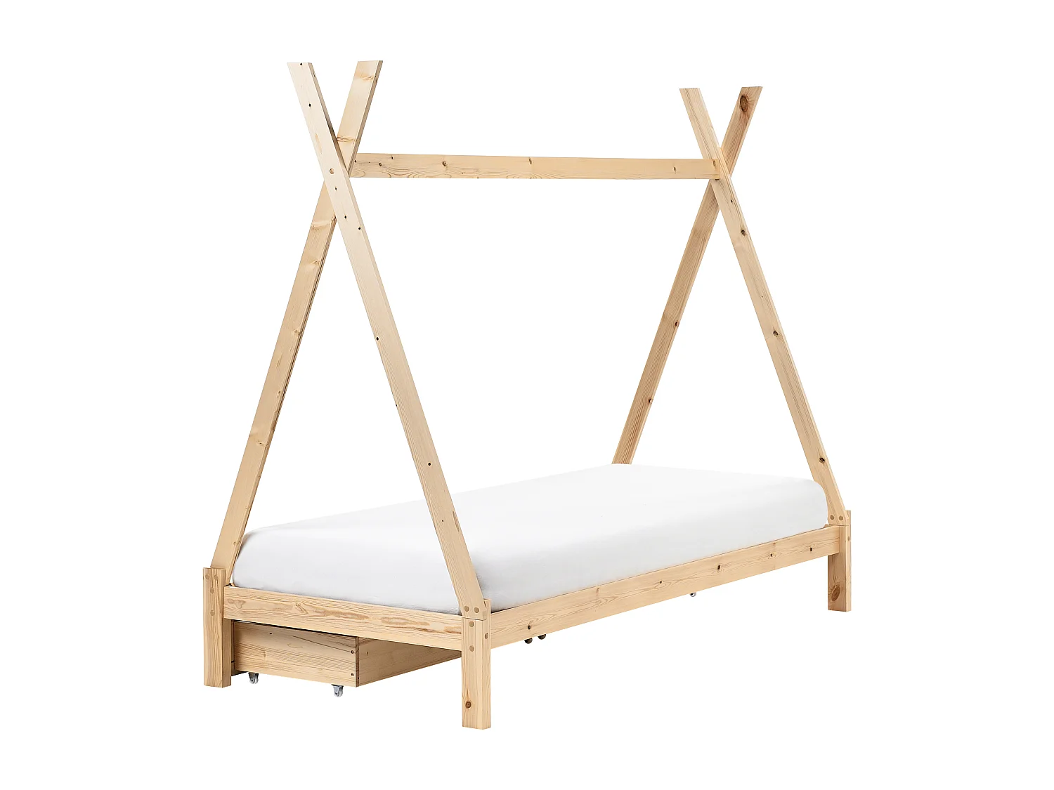 Łóżko dziecięce tipi drewniane z szufladami 90 x 200 cm jasne drewno DEVAY