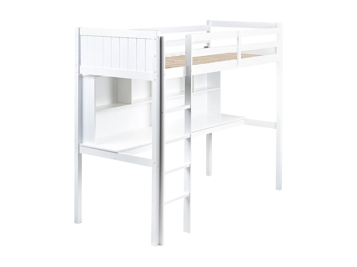 Letto matrimoniale alto con scrivania Legno di pino FOUCAMONT 90 x 200 cm Bianco