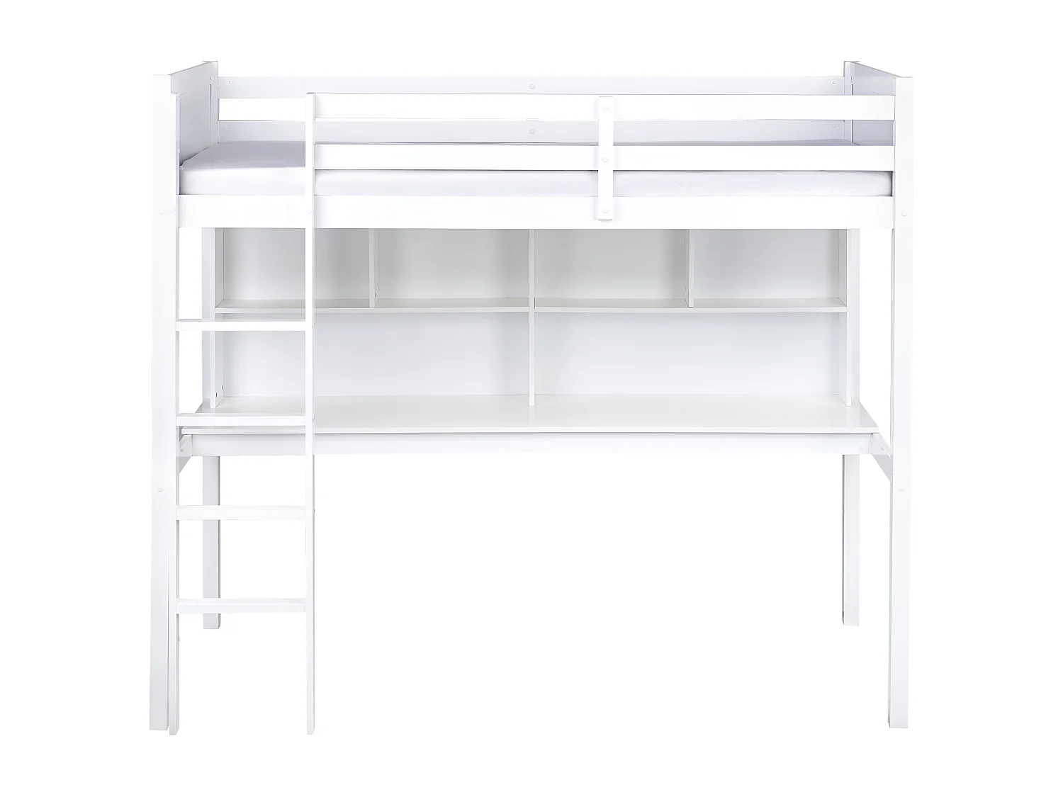 Letto matrimoniale alto con scrivania Legno di pino FOUCAMONT 90 x 200 cm Bianco