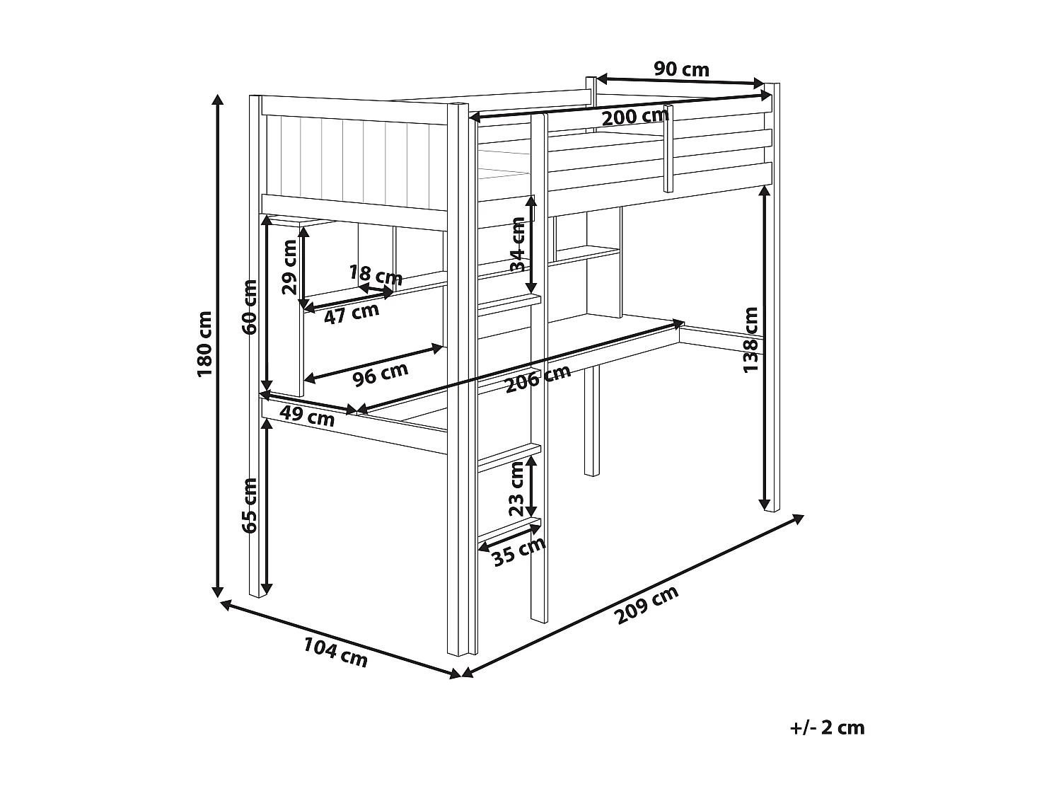 Lit superposé avec bureau Bois de pin FOUCAMONT 90 x 200 cm Blanc