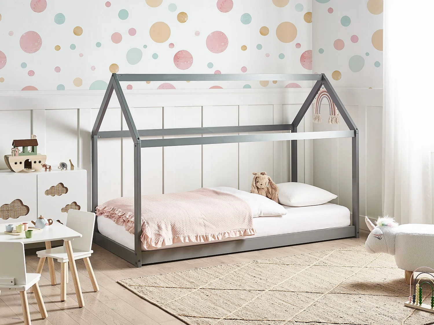 Lit d'enfant Maison Bois de pin TOSSE 90 x 200 cm Gris