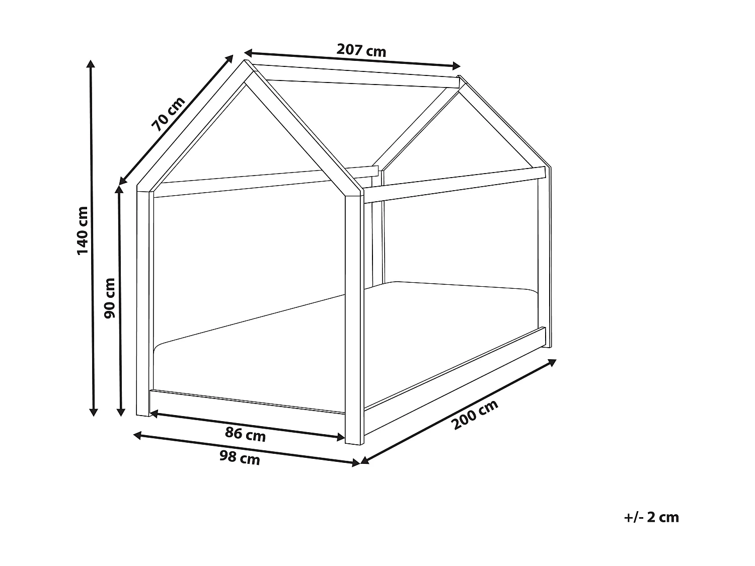 Łóżko dziecięce domek drewniane 90 x 200 cm szare TOSSE