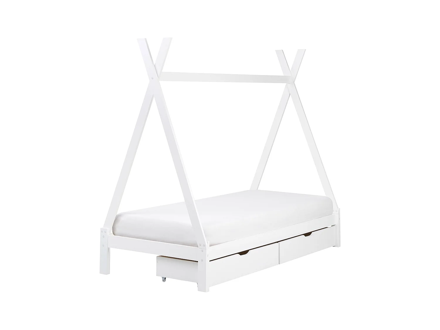 Tipi-Kinderbett mit Schubladen Kiefernholz weiss Lattenrost 90 x 200 cm DEVAY