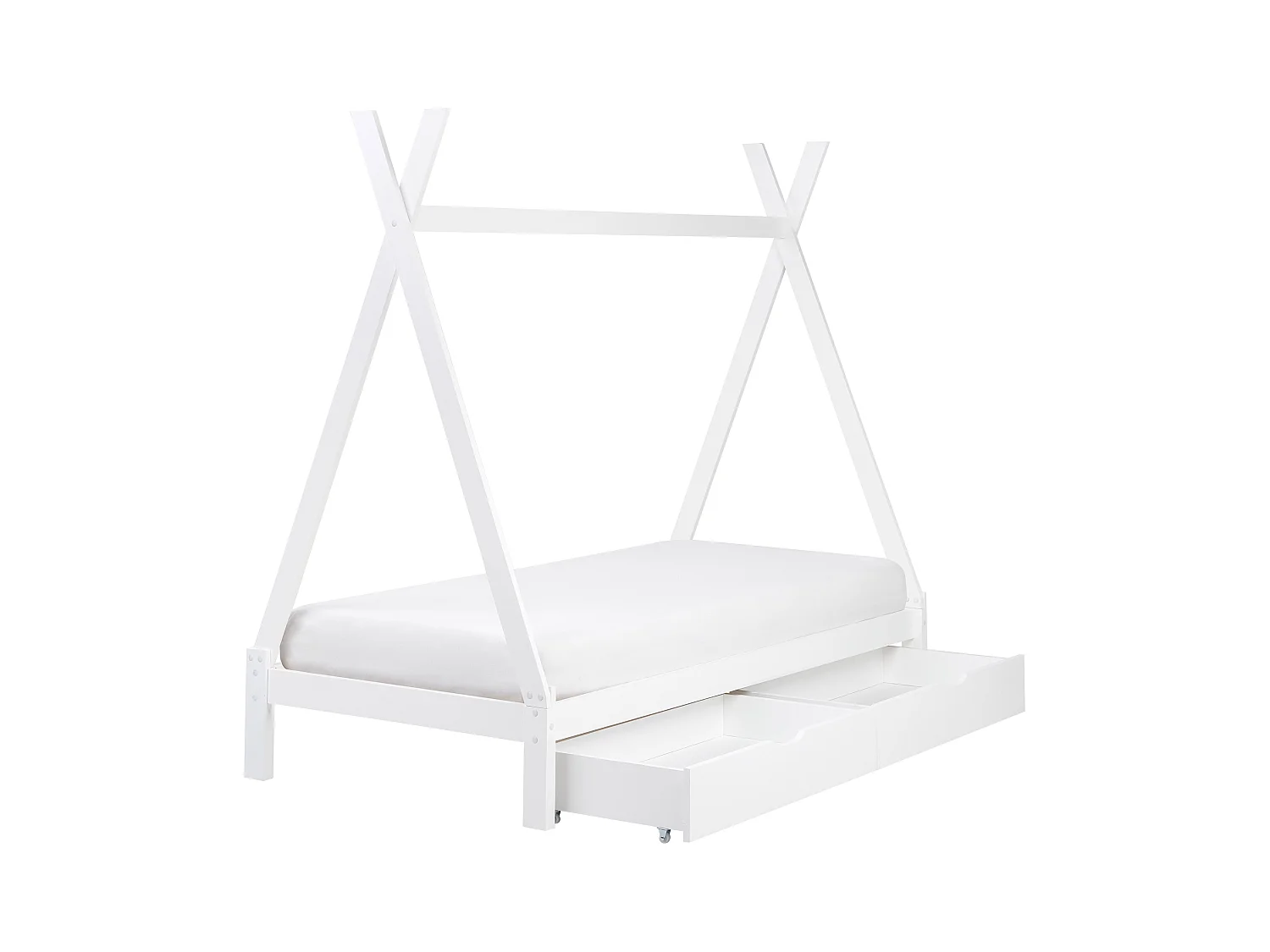Tipi-Kinderbett mit Schubladen Kiefernholz weiss Lattenrost 90 x 200 cm DEVAY