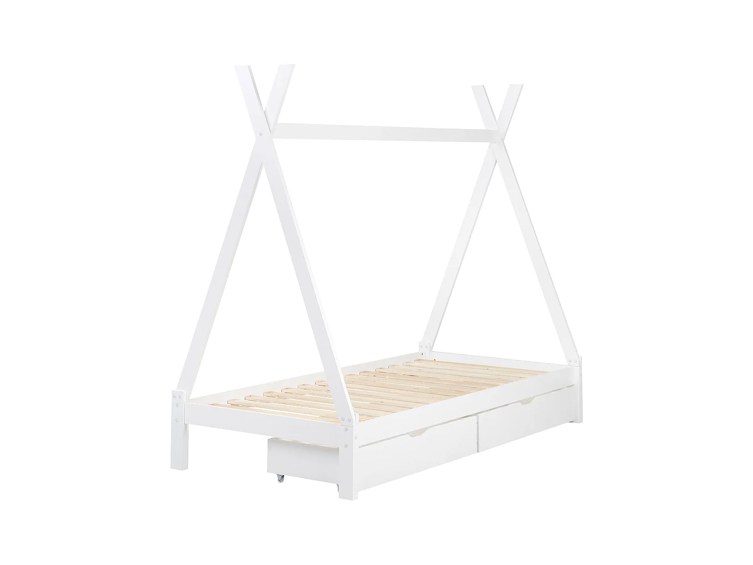 Tipi-Kinderbett mit Schubladen Kiefernholz weiss Lattenrost 90 x 200 cm DEVAY
