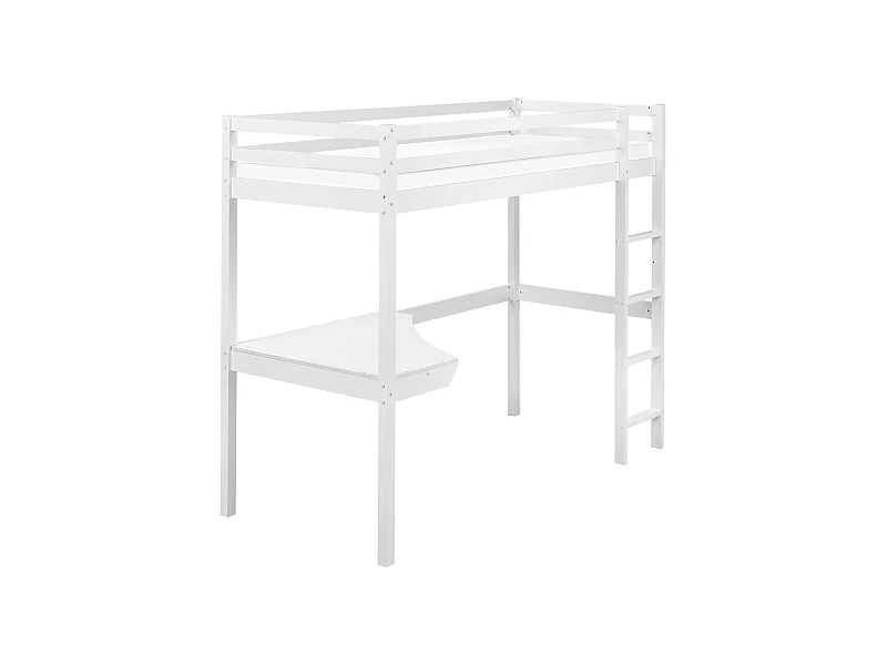 Lit superposé avec bureau Bois de pin LOURY 90 x 200 cm Blanc