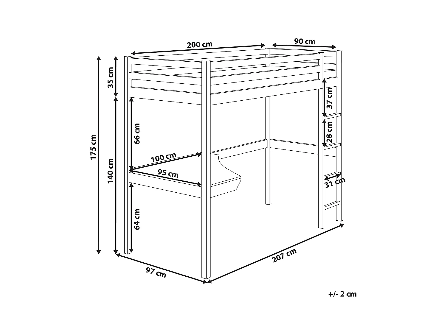 Lit superposé avec bureau Bois de pin LOURY 90 x 200 cm Blanc