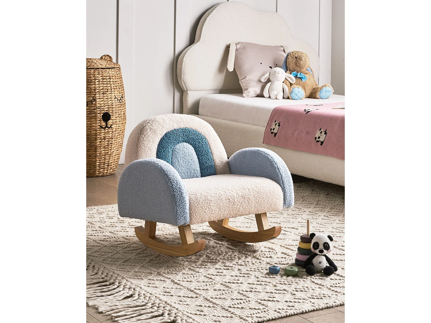 Kids Rocking Chair Rainbow OMBO Boucle Light Blue