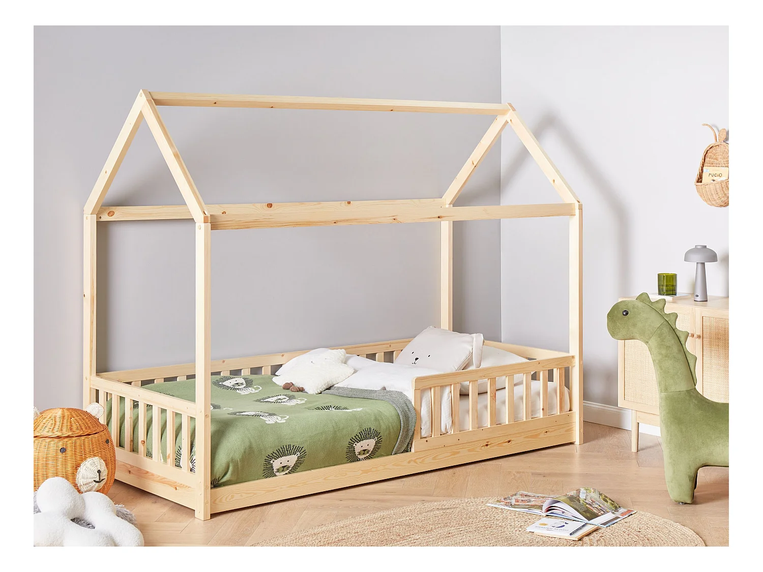 Lit d'enfant Maison Bois de pin COSSAYE 90 x 200 cm Marron clair