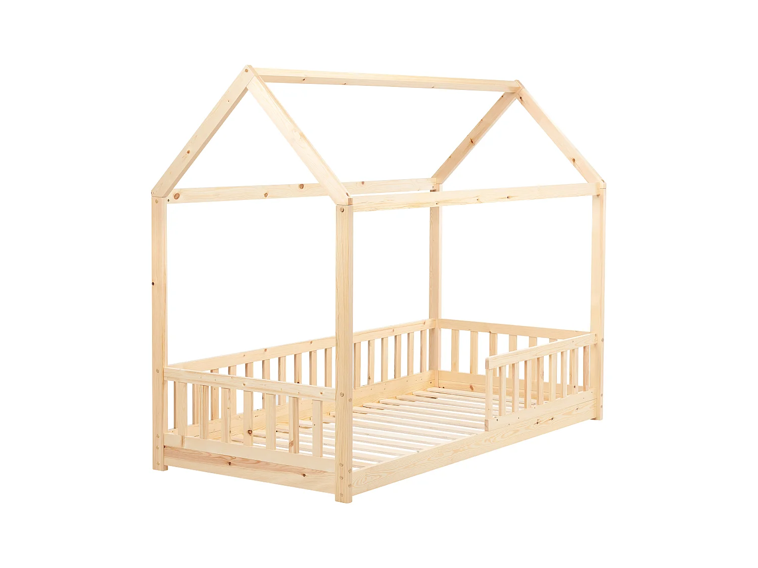 Lit d'enfant Maison Bois de pin COSSAYE 90 x 200 cm Marron clair