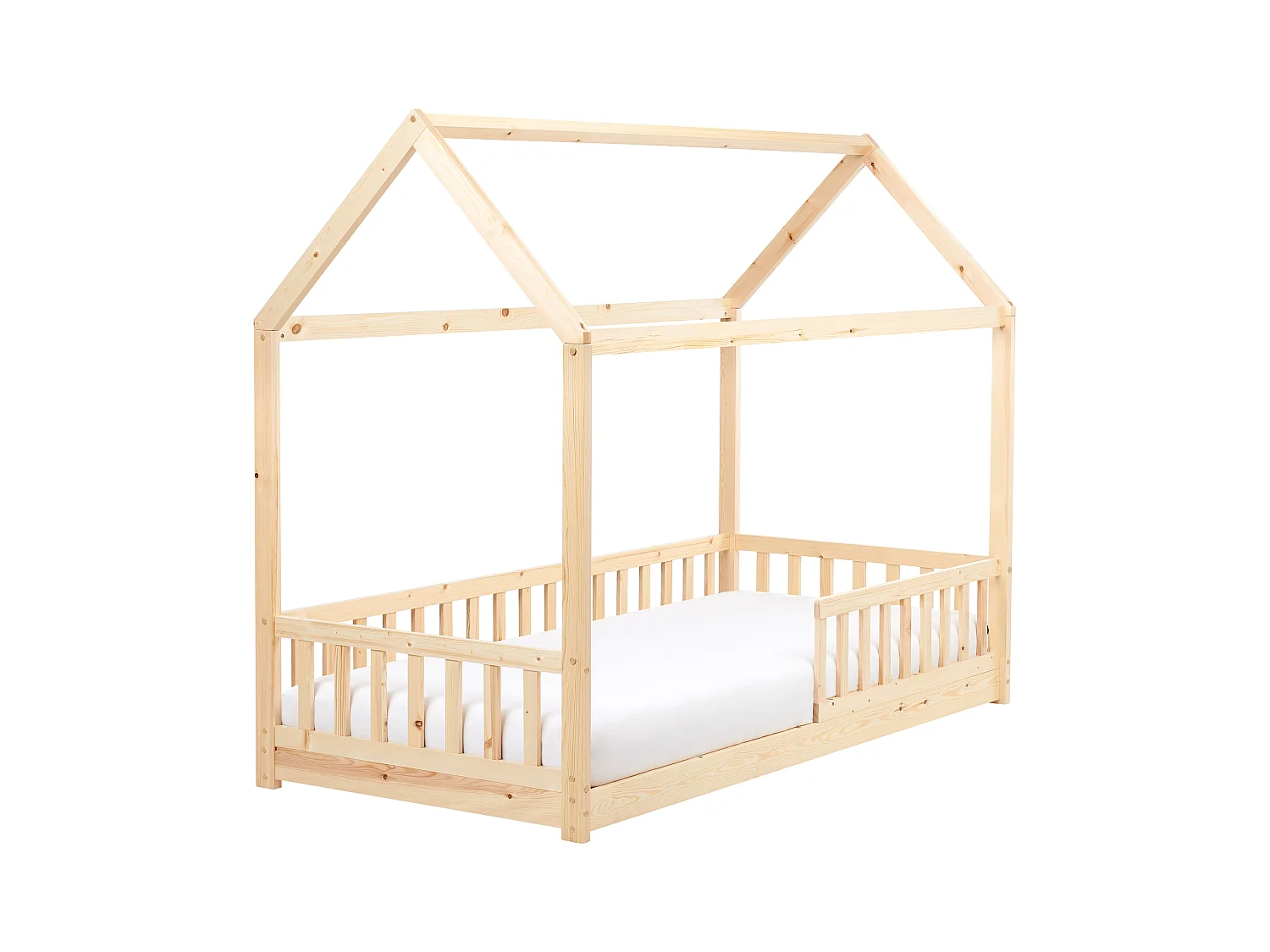 Kinder-Hausbett Kiefernholz hellbraun Lattenrost 90 x 200 cm COSSAYE
