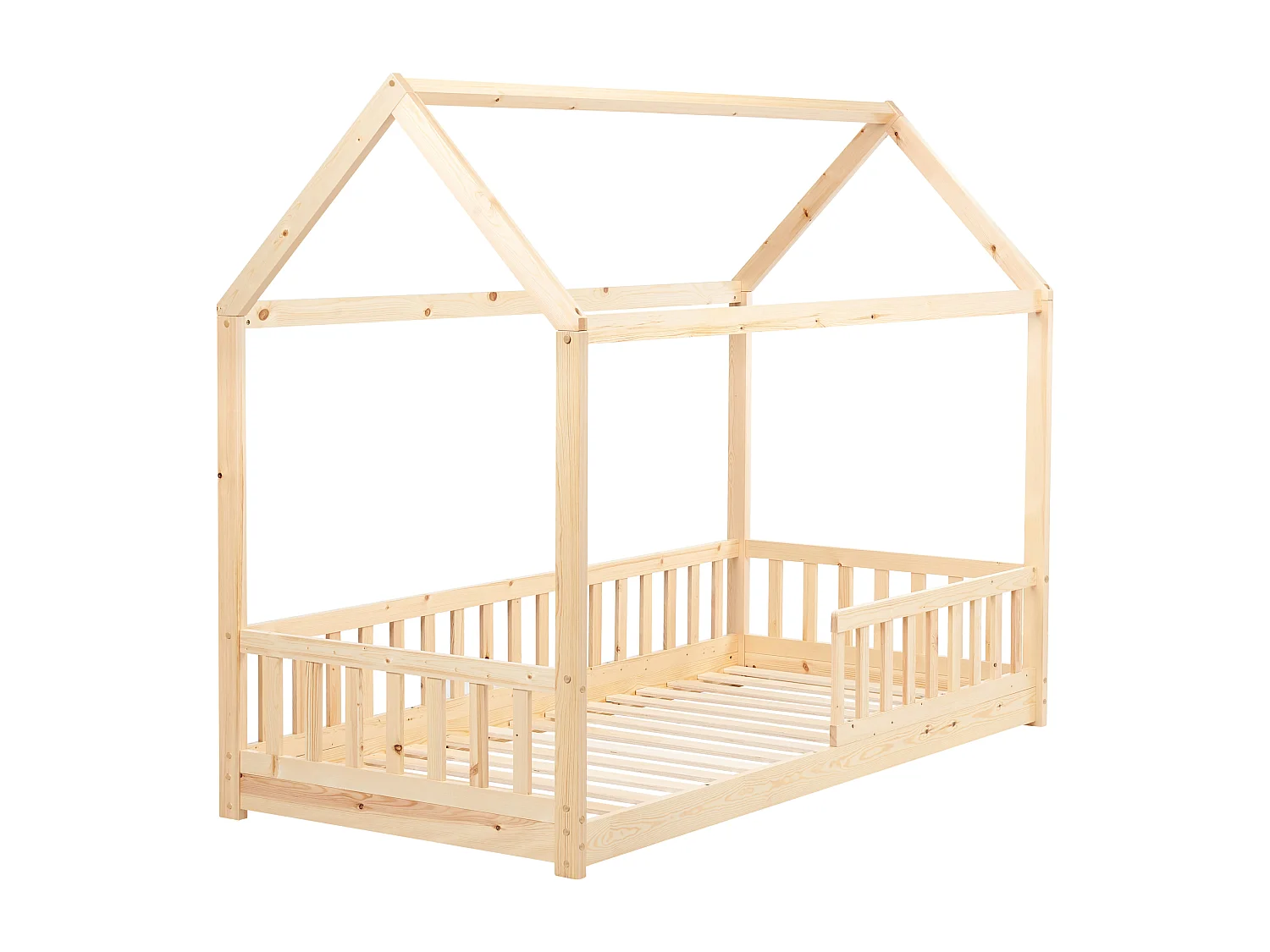 Lit d'enfant Maison Bois de pin COSSAYE 90 x 200 cm Marron clair