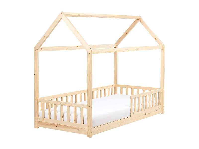 Lit d'enfant Maison Bois de pin COSSAYE 90 x 200 cm Marron clair