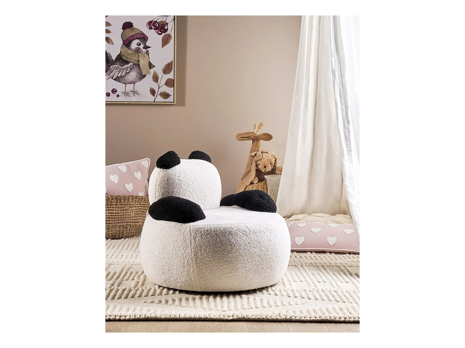 Kindersessel Bouclé weiss / schwarz Tierform Panda VIBY