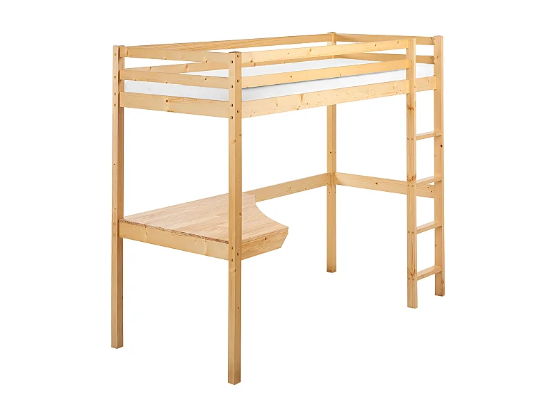 Hochbett Holz hellbraun 90 x 200 cm mit Schreibtisch LOURY
