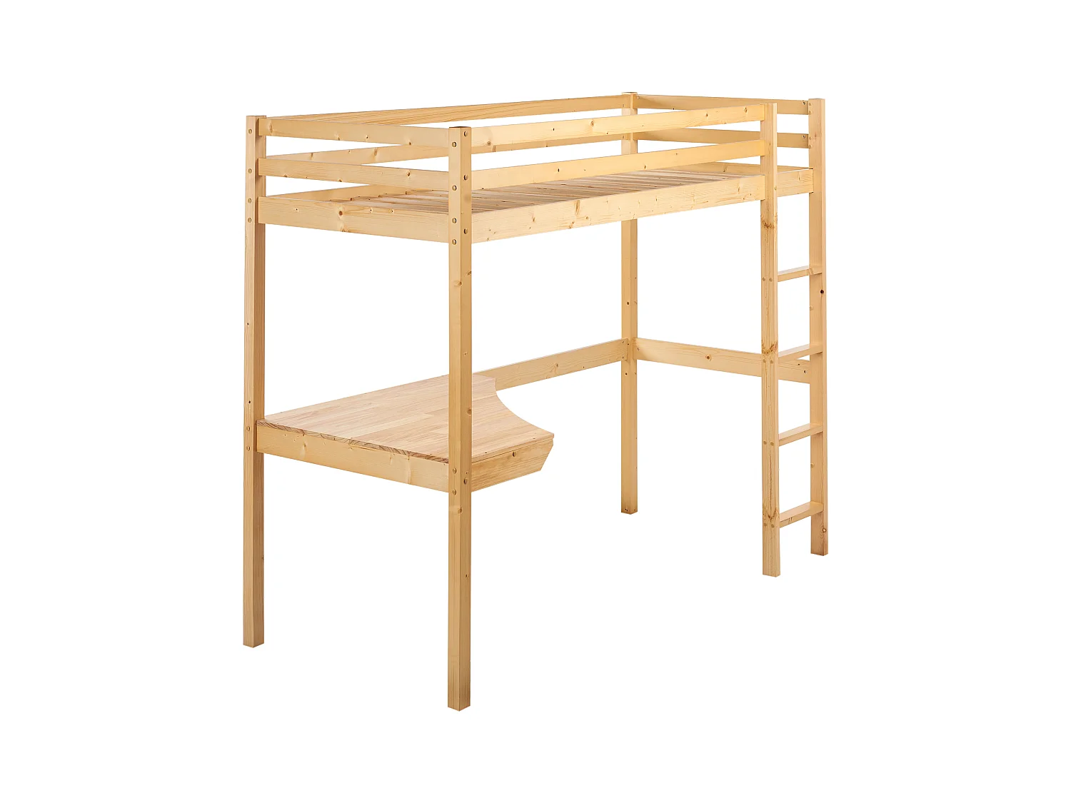 Łóżko dziecięce na antresoli z biurkiem drewniane 90 x 200 cm jasne LOURY