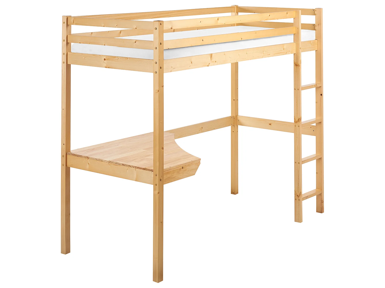 Lit en mezzanine simple avec bureau en bois clair 90 x 200 cm LOURY