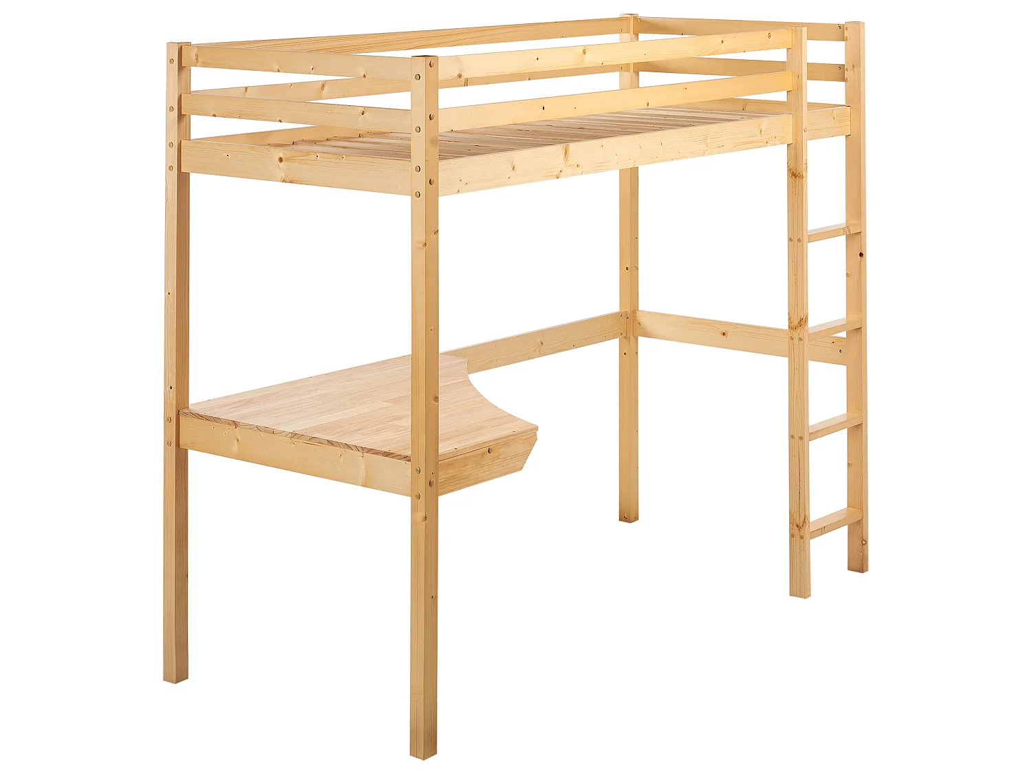 Lit en mezzanine simple avec bureau en bois clair 90 x 200 cm LOURY