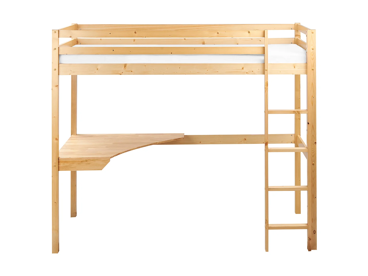 Lit en mezzanine simple avec bureau en bois clair 90 x 200 cm LOURY