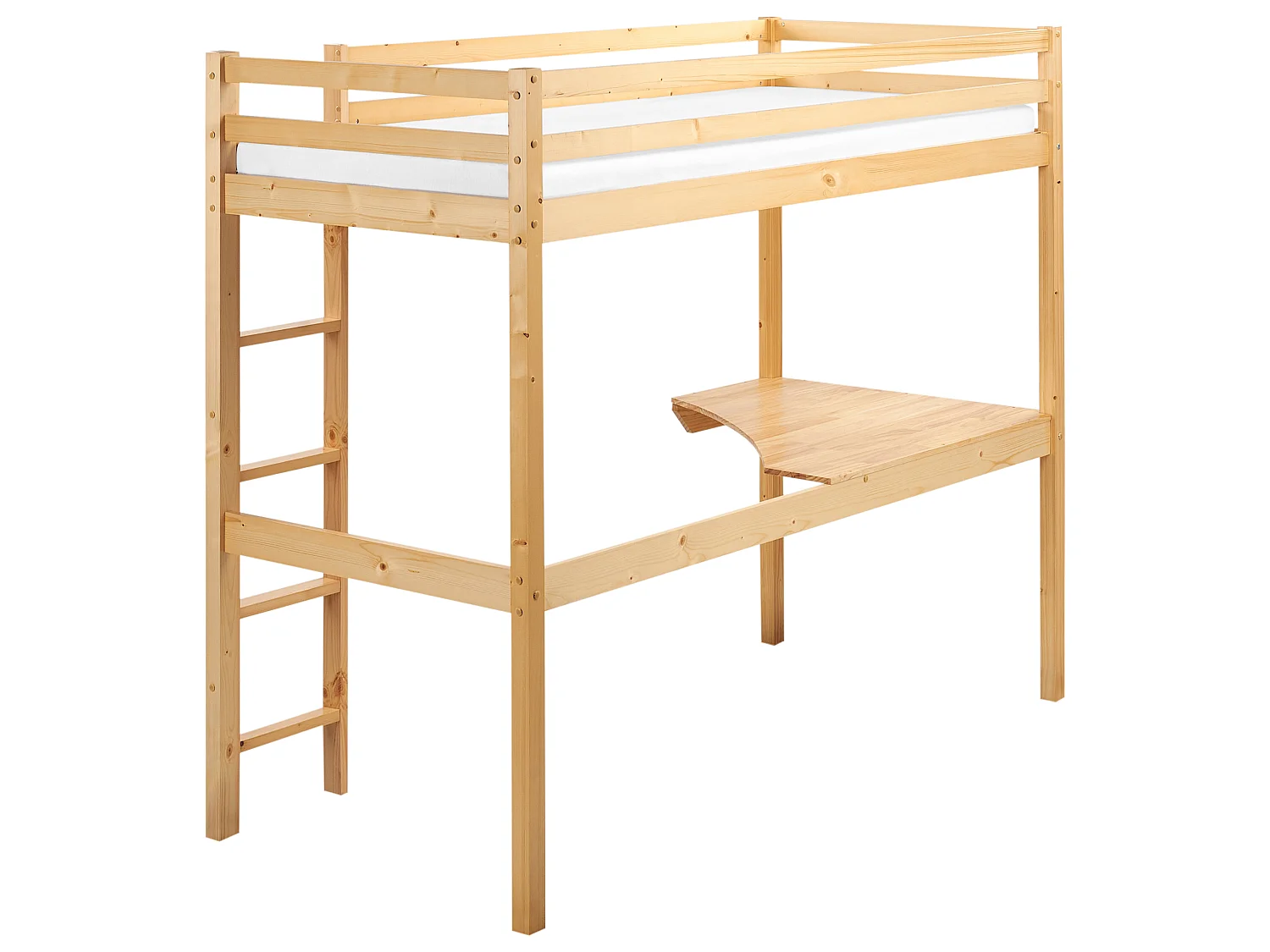 Lit en mezzanine simple avec bureau en bois clair 90 x 200 cm LOURY