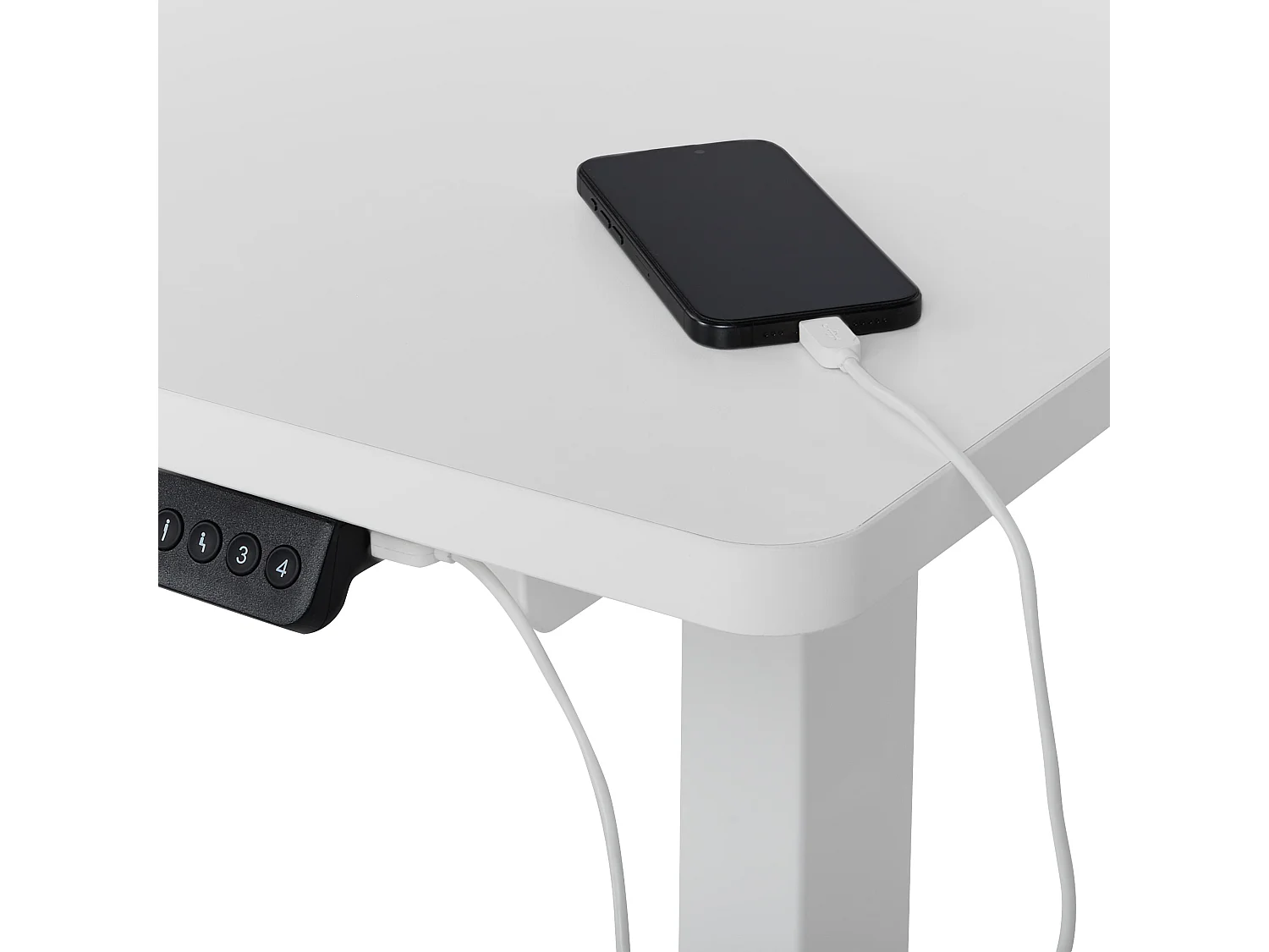 Bureau d'angle réglable électriquement DESTINES Blanc 160 cm 109 cm Côté droite