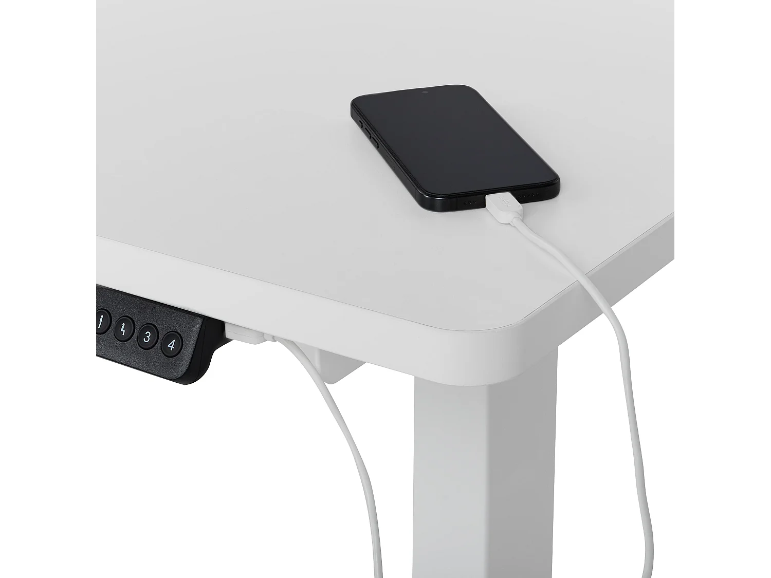 Secretária elevatória eletricamente ajustável de canto esquerdo branca 160 x 59 cm DESTINES