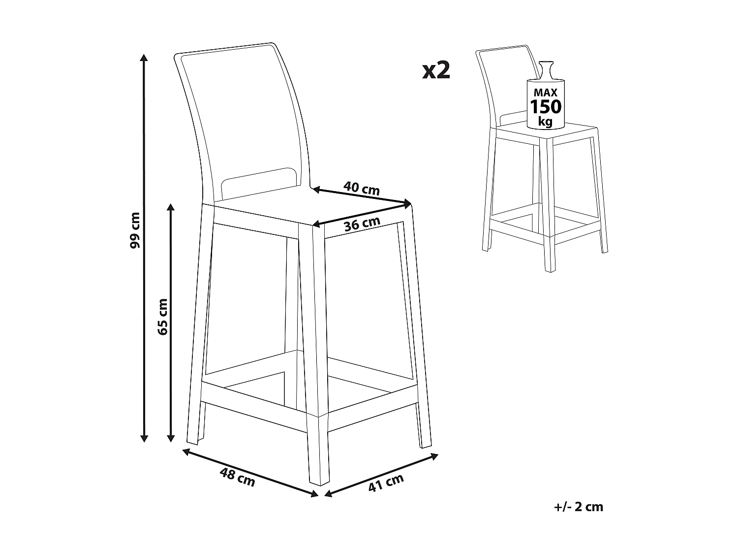 Lot de 2 chaises de bar WELLINGTON Noir