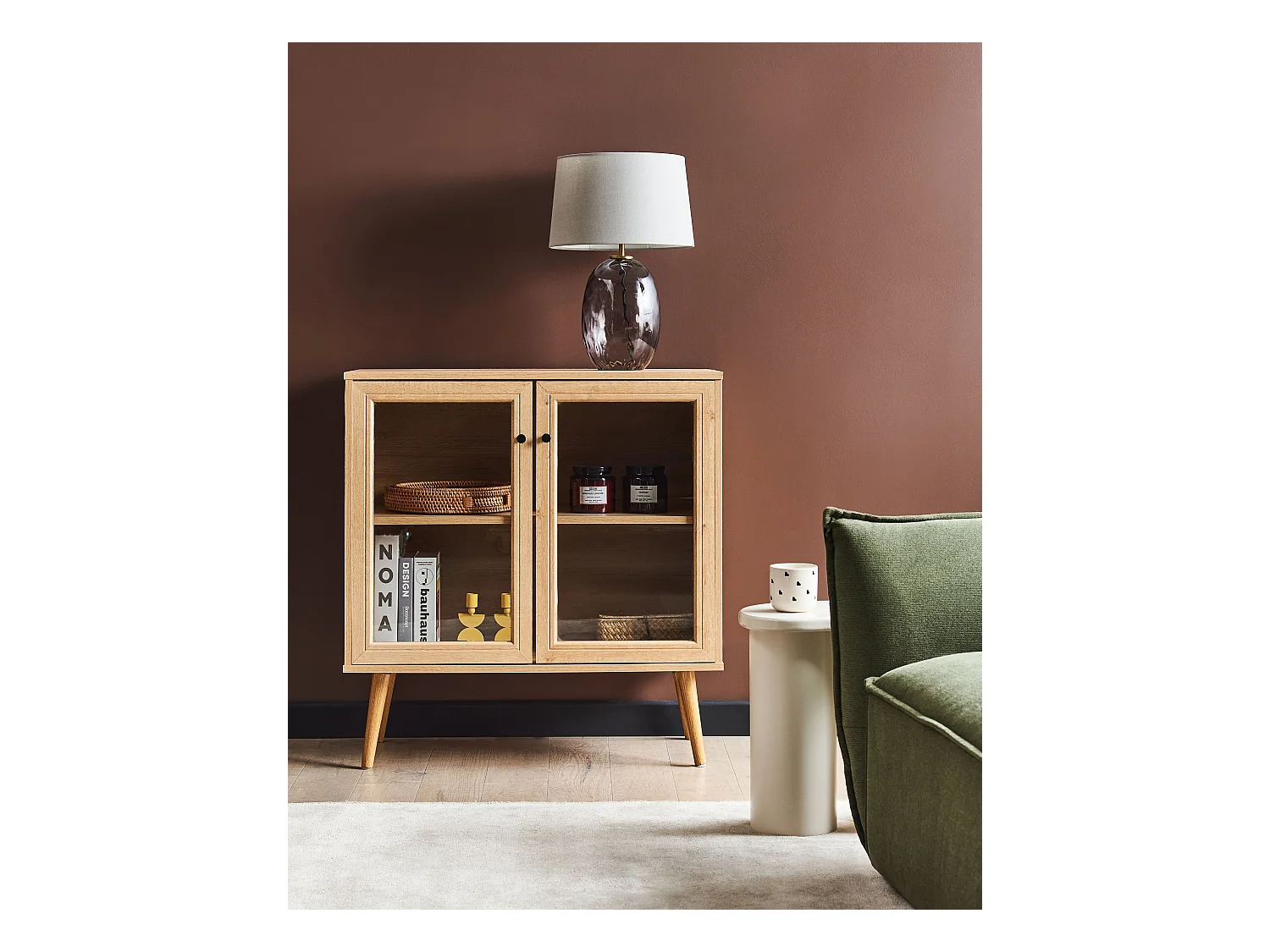 Buffet avec vitrine en verre ALBANY 80 cm Marron clair