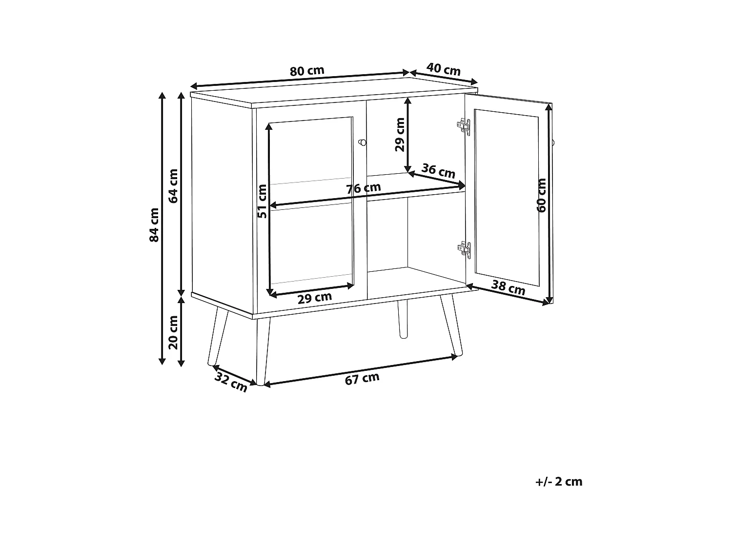 Buffet avec vitrine en verre ALBANY 80 cm Marron clair