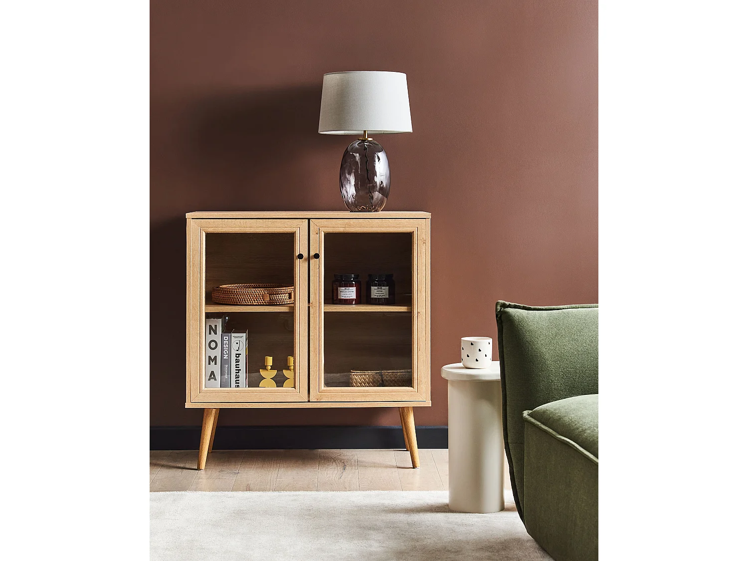 Buffet avec vitrine en verre ALBANY 80 cm Marron clair