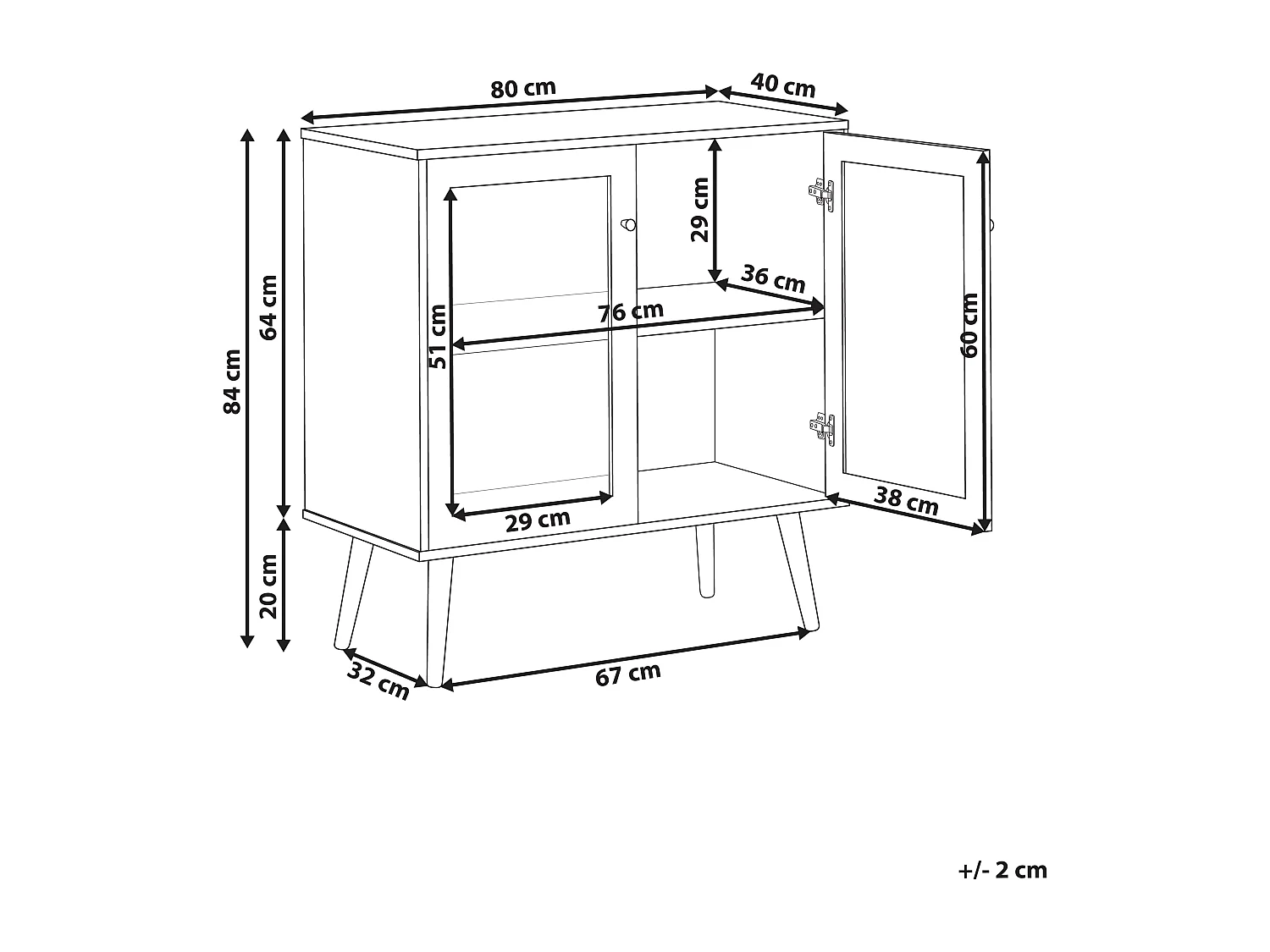 Buffet avec vitrine en verre ALBANY 80 cm Marron clair