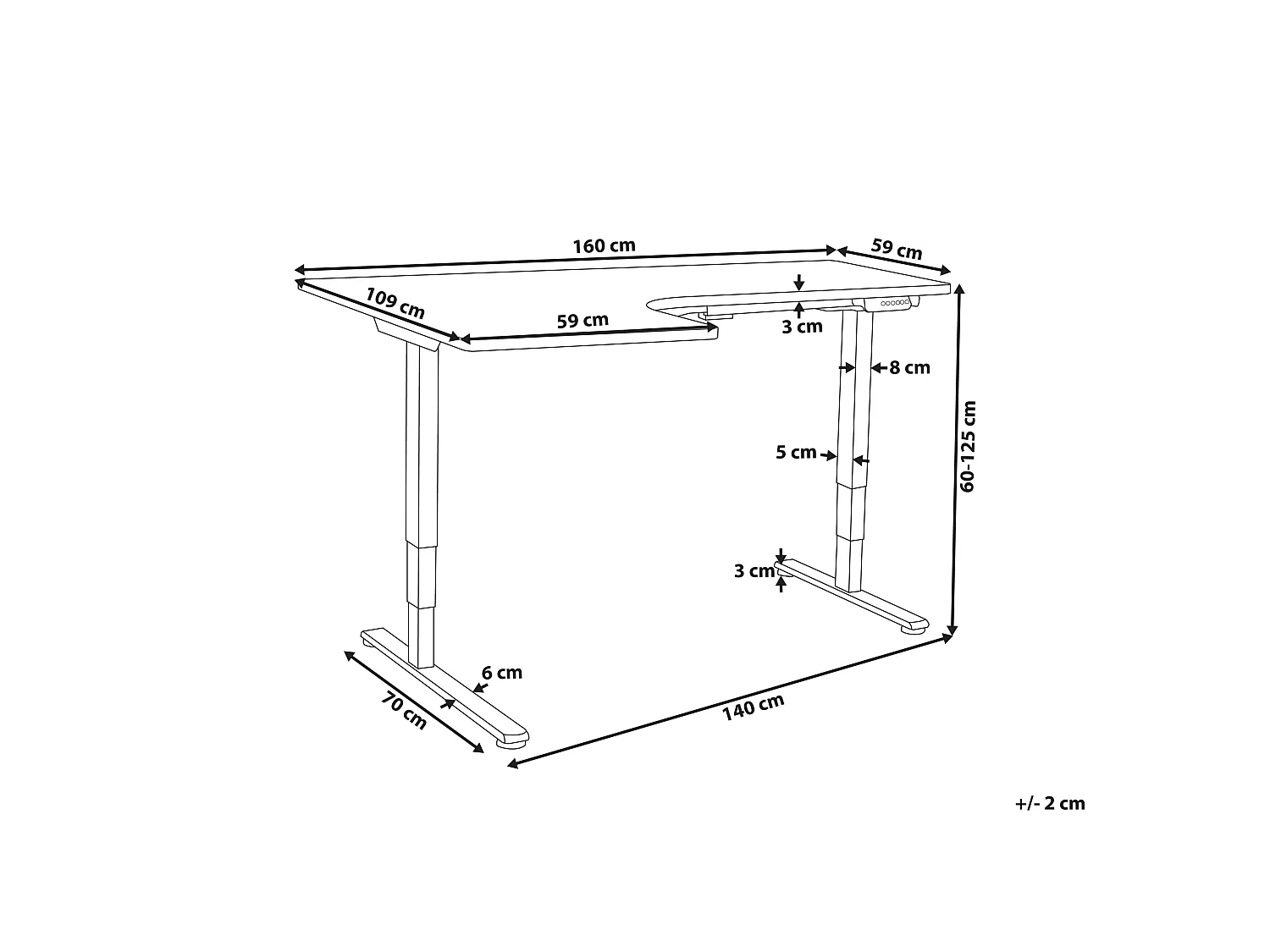 Bureau d'angle à gauche ajustable électriquement 160 x 59 cm noir DESTINES