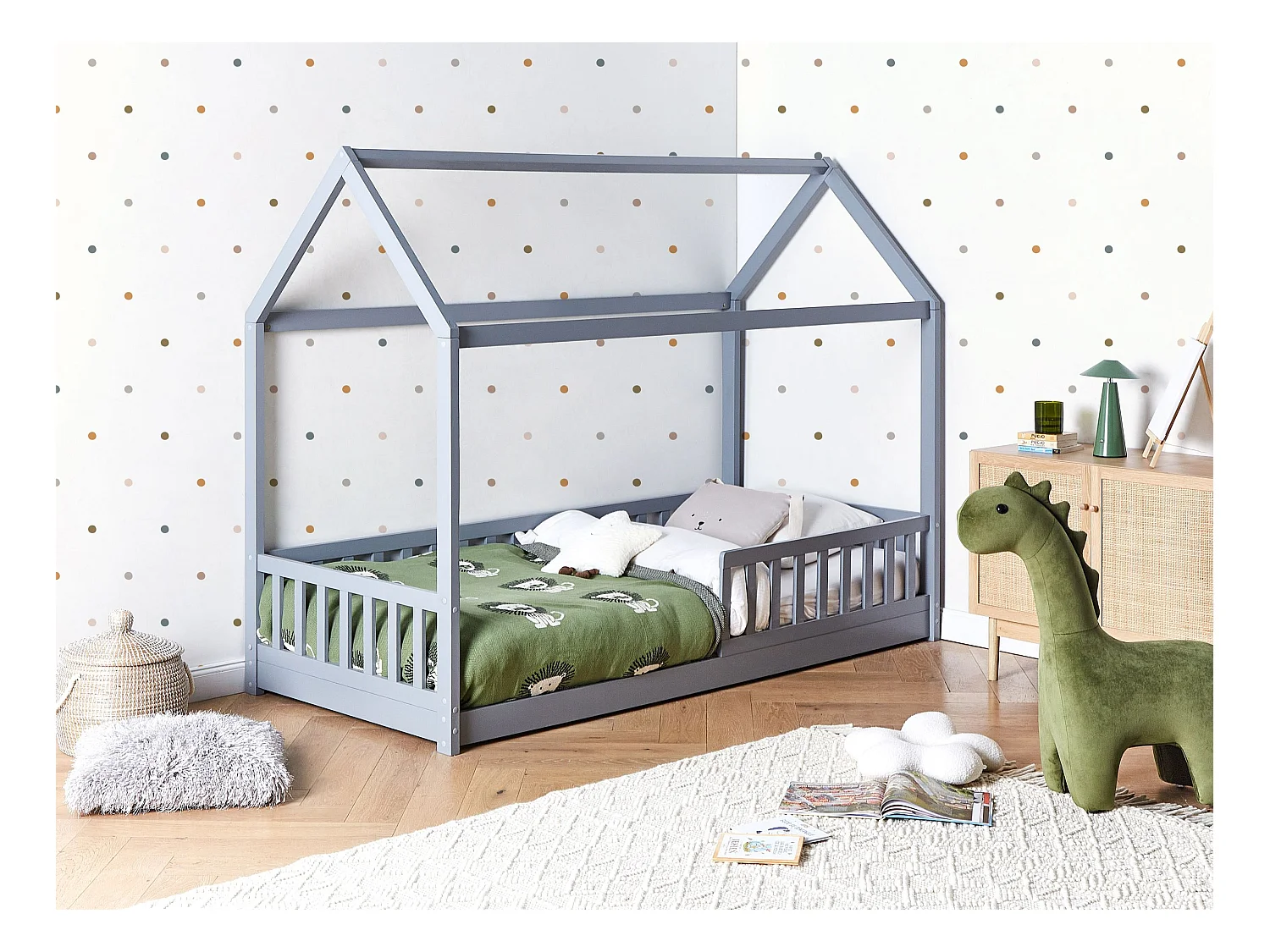 Lit d'enfant Maison Bois de pin COSSAYE 90 x 200 cm Gris