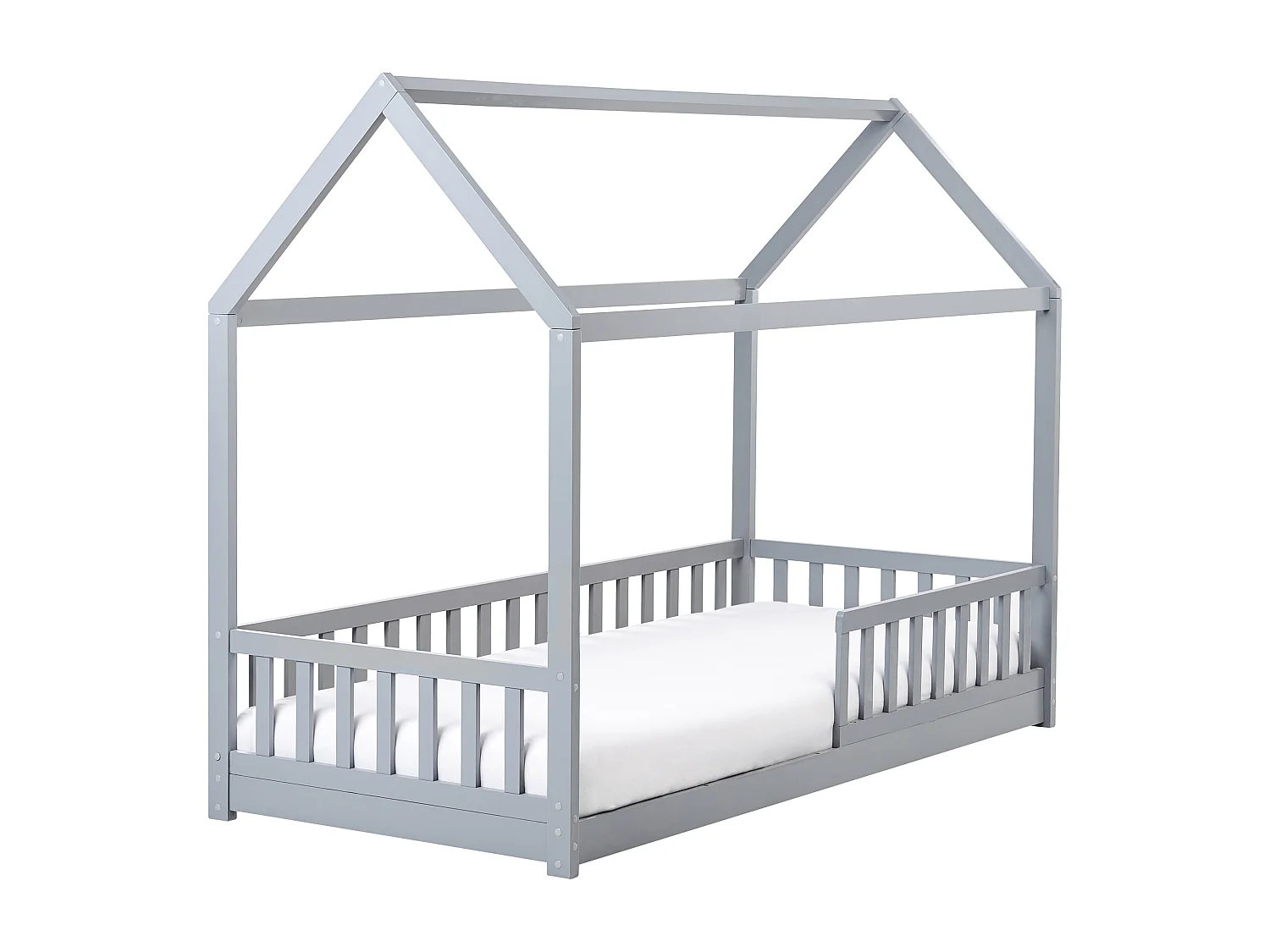 Kinder-Hausbett Kiefernholz grau Lattenrost 90 x 200 cm COSSAYE