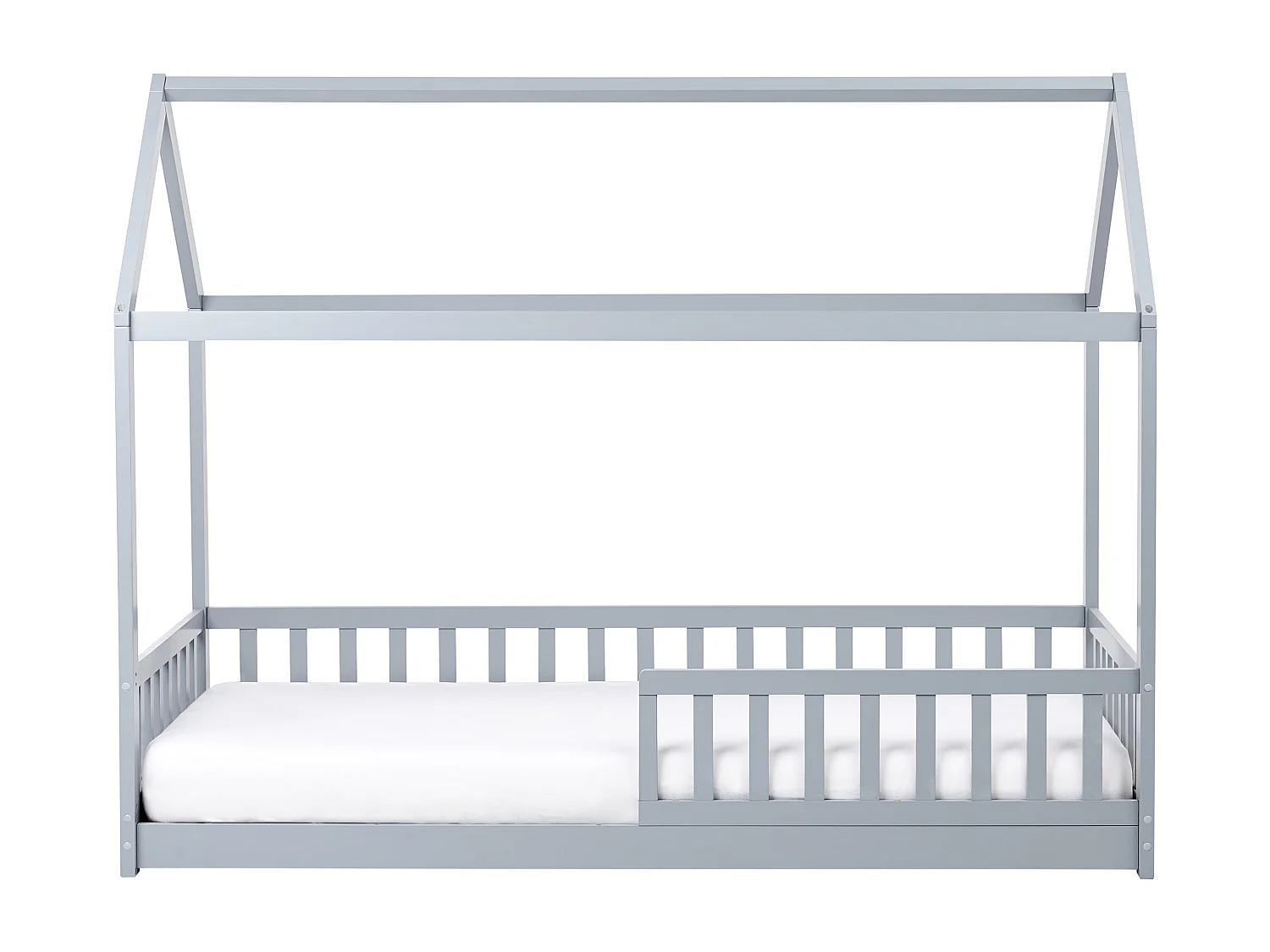 Kinder-Hausbett Kiefernholz grau Lattenrost 90 x 200 cm COSSAYE