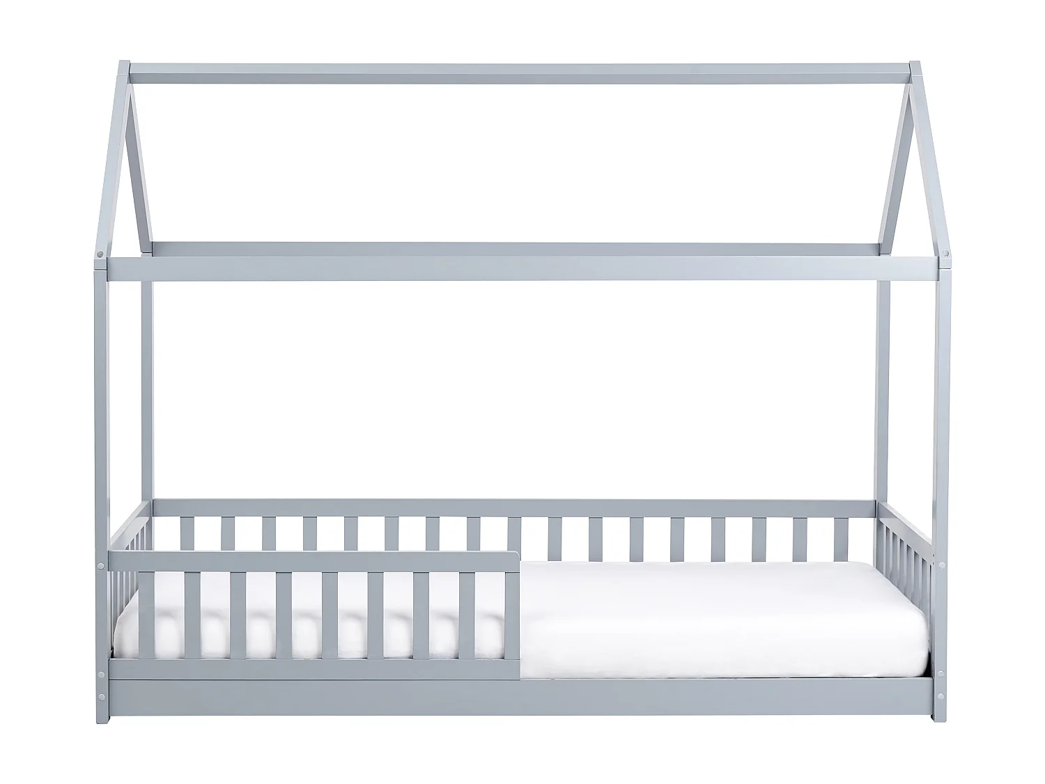 Kinder-Hausbett Kiefernholz grau Lattenrost 90 x 200 cm COSSAYE