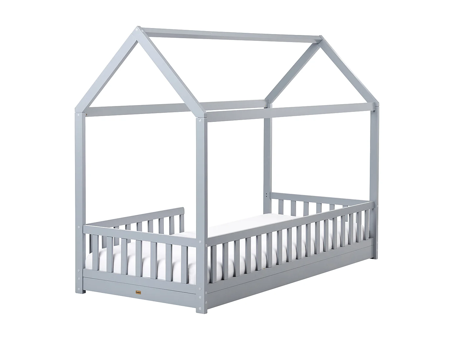 Kinder-Hausbett Kiefernholz grau Lattenrost 90 x 200 cm COSSAYE