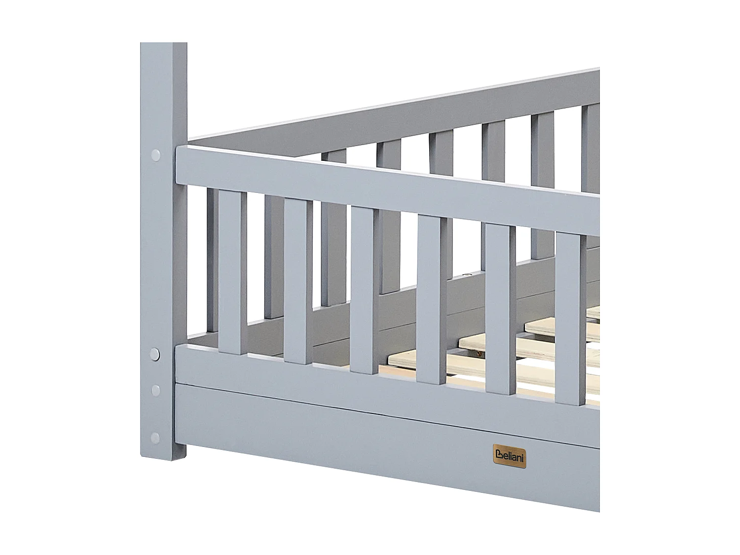 Kinder-Hausbett Kiefernholz grau Lattenrost 90 x 200 cm COSSAYE