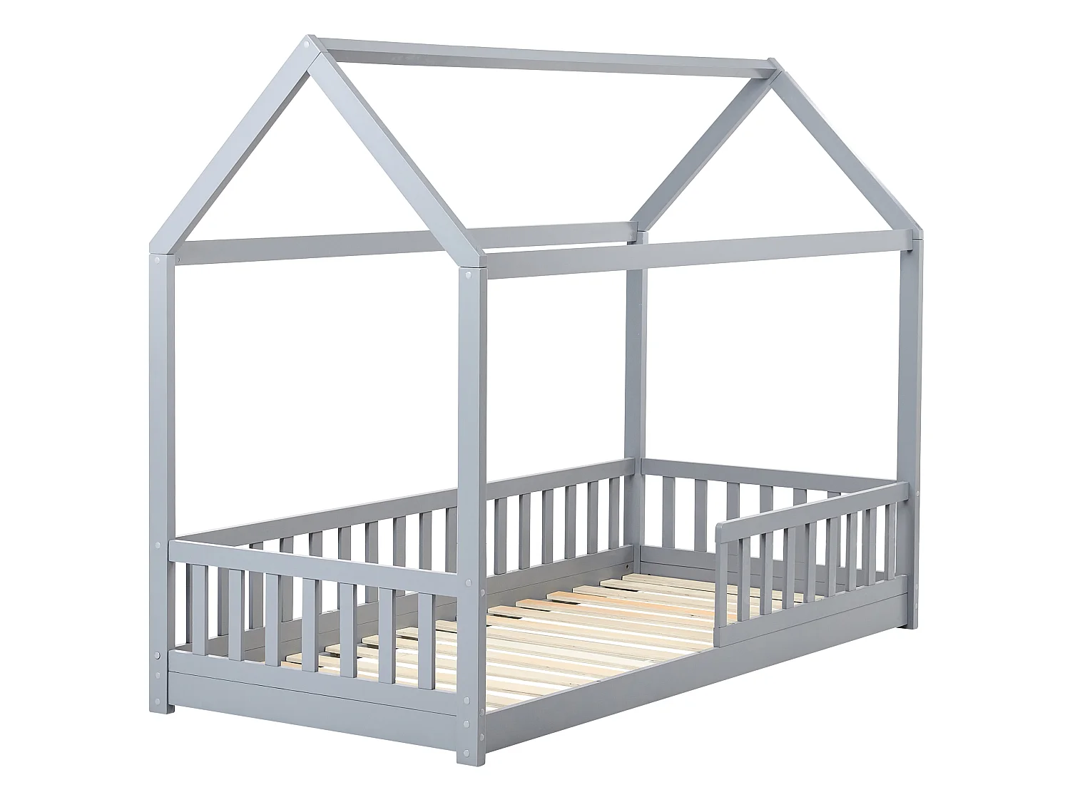 Kids Bed House Pine Wood COSSAYE 90 x 200 cm (EU Single) Grey