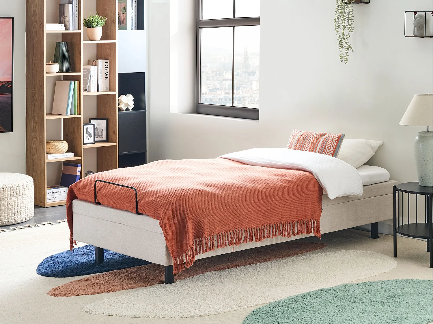 Lit réglable sans tête de lit Tissu CASTELLAN 90 x 200 cm Beige clair