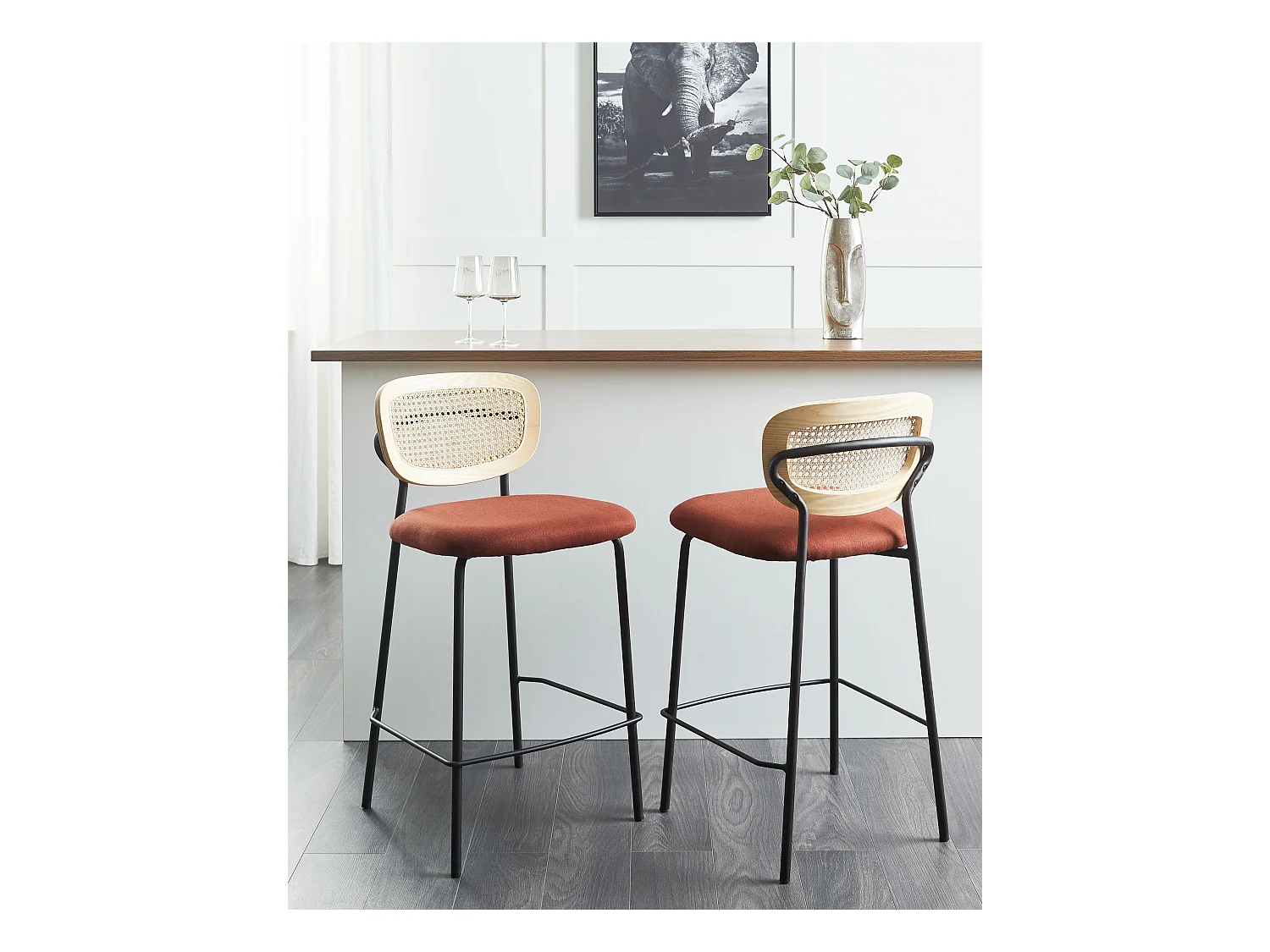 Lot de 2 chaises de bar MAYETTA Rotin Orange