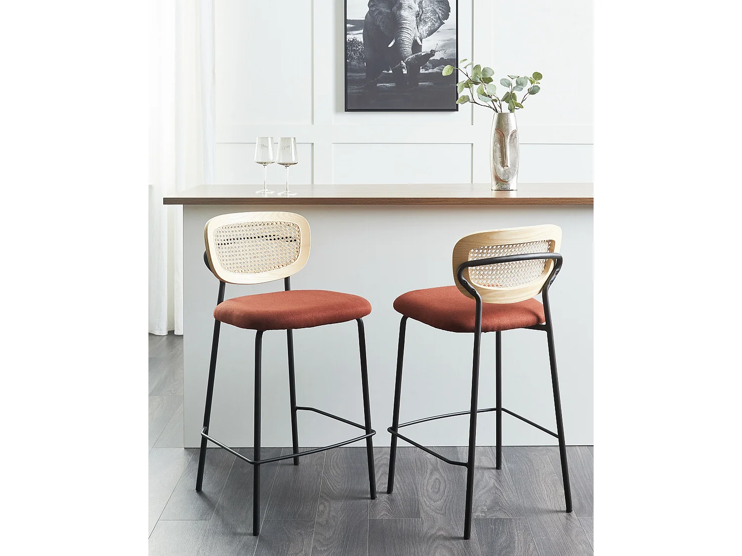 Lot de 2 chaises de bar MAYETTA Rotin Orange