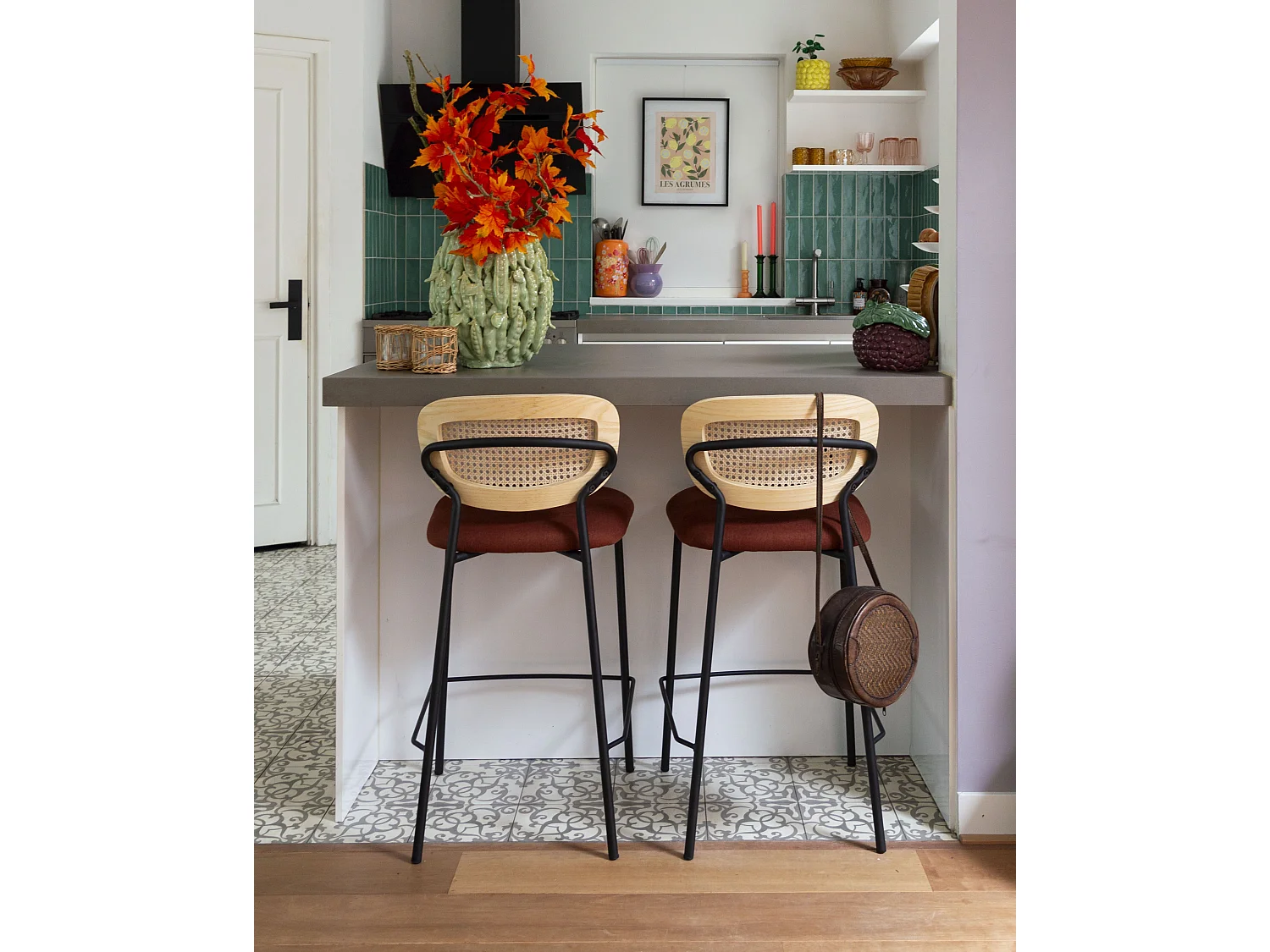 Lot de 2 chaises de bar MAYETTA Rotin Orange