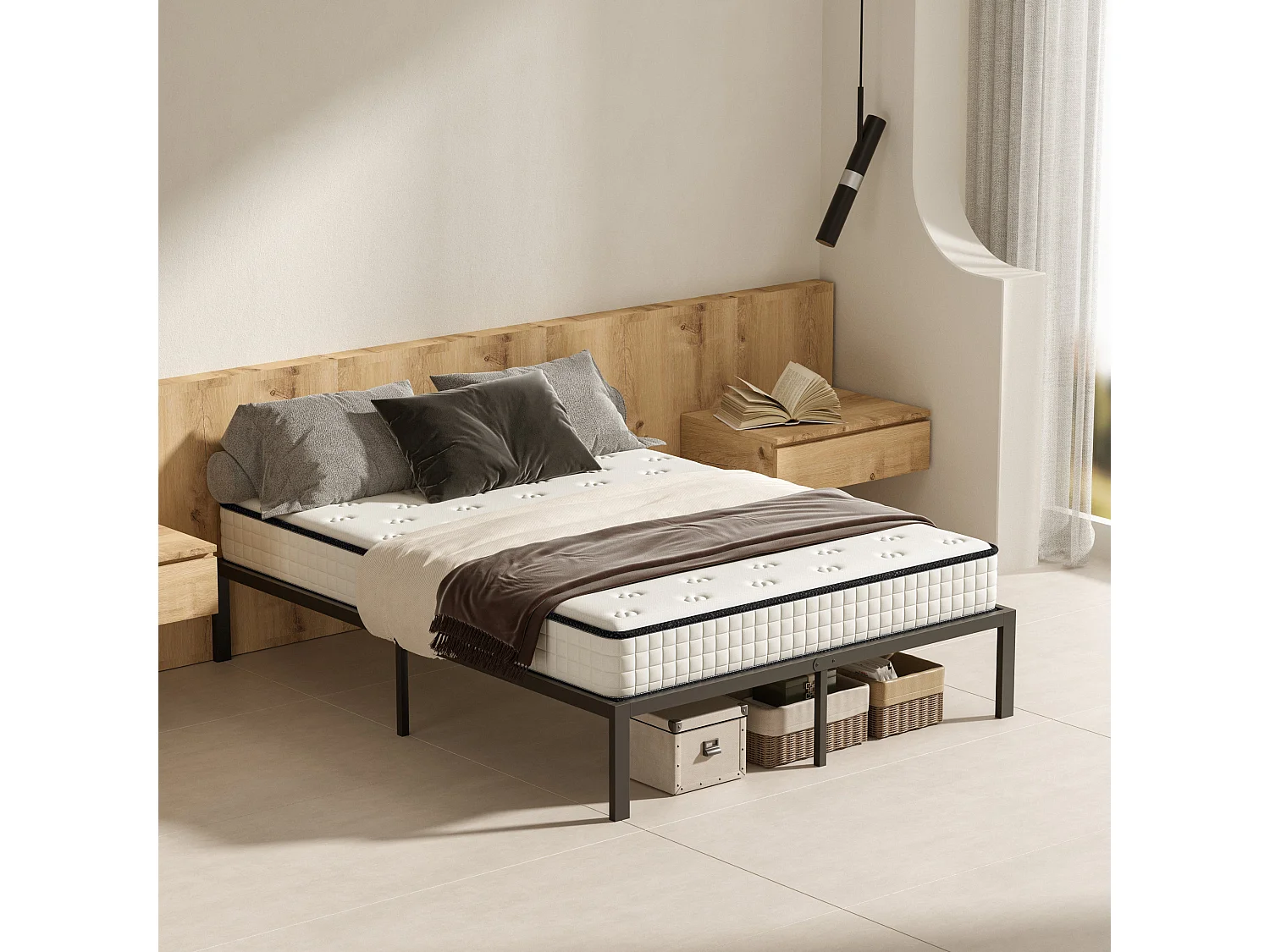 22 cm dikke schuimmatras + metalen bedframe 140x190 cm
