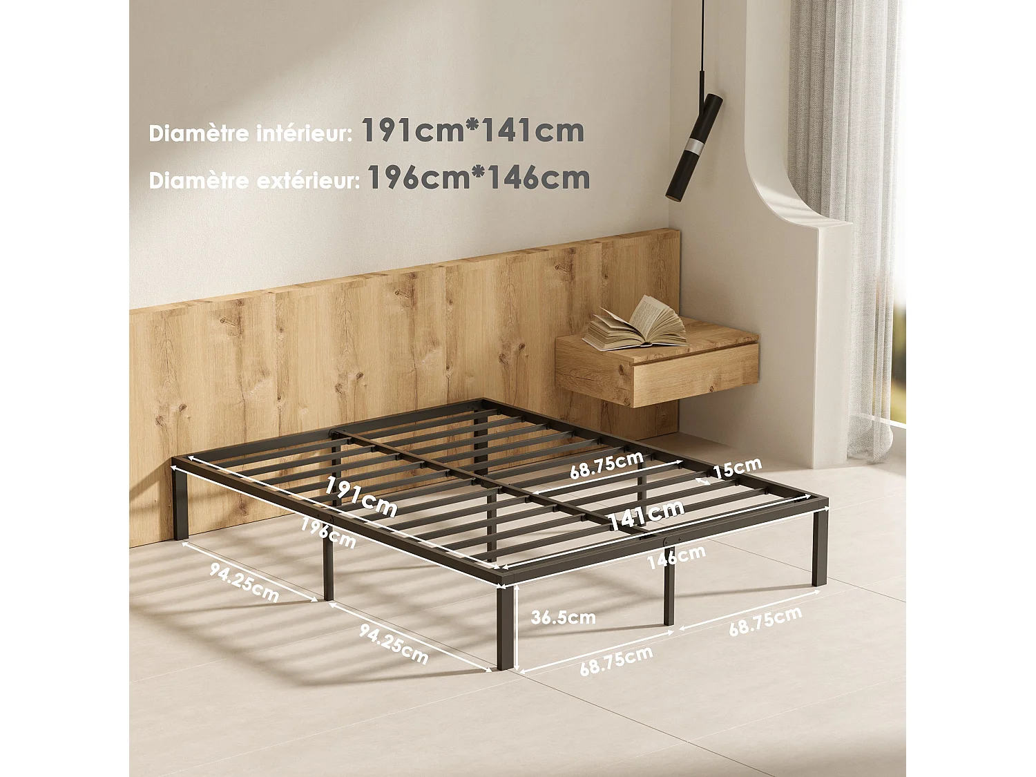 22 cm dikke schuimmatras + metalen bedframe 140x190 cm