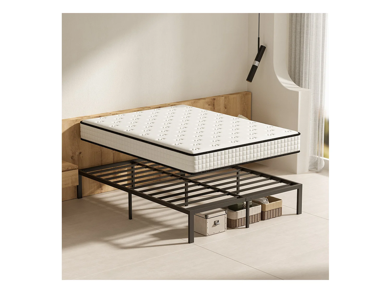 Matelas en mousse de 22 cm d'épaisseur + cadre de lit en métal 140x190 cm