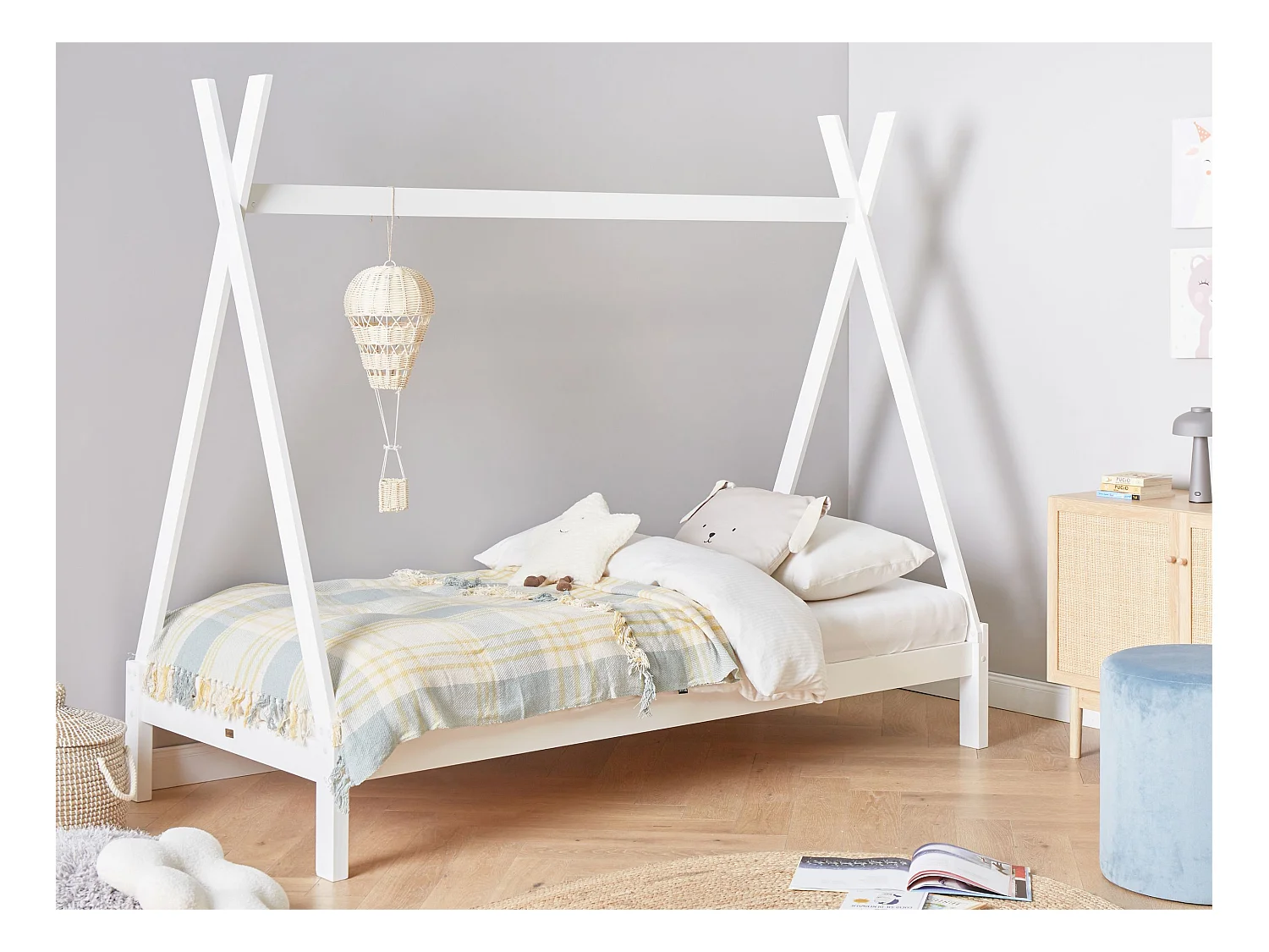 Cama tipi para crianças em madeira branca 90 x 200 cm DEVAY